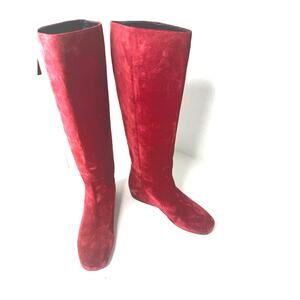 Longchamp Red Brick Suede Knee High Boots Flat Riding Boots Size EU 37